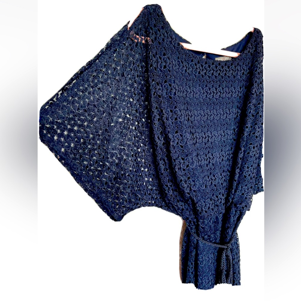 Roz & Ali Women’s Navy Crochet Dolman Short Sleeve Cottage Core Dress SZ 16W